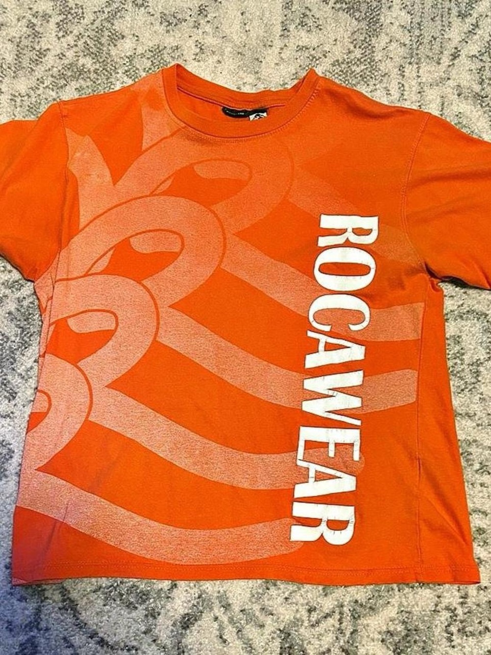 Rocawear Orange Short-Sleeve Logo Tee with Wave Graphic